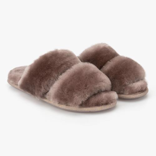 Ladies Poppy Open Toe Sheepskin Slider Coffee Extra Image 1